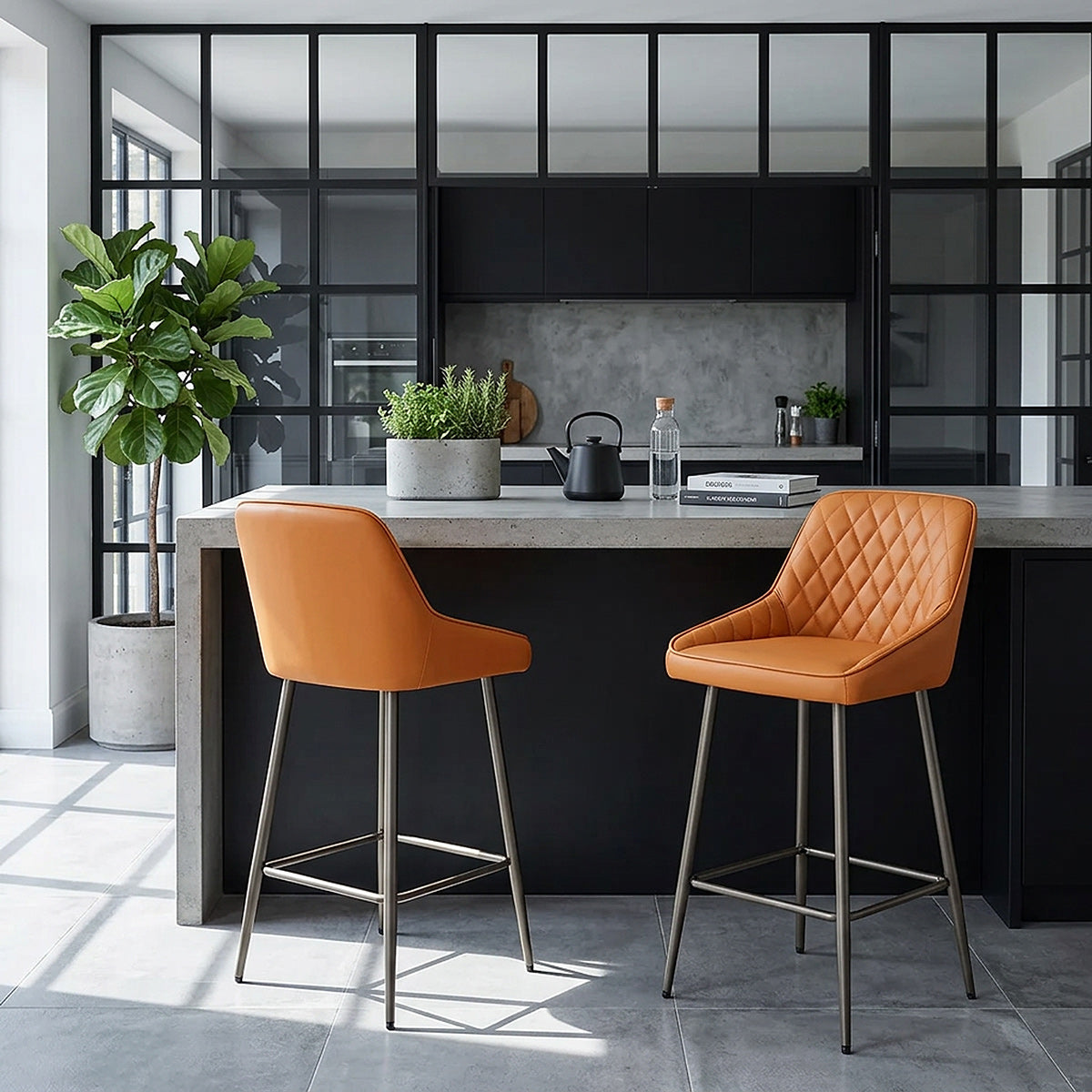 Brisbane Real Leather Stool Orange