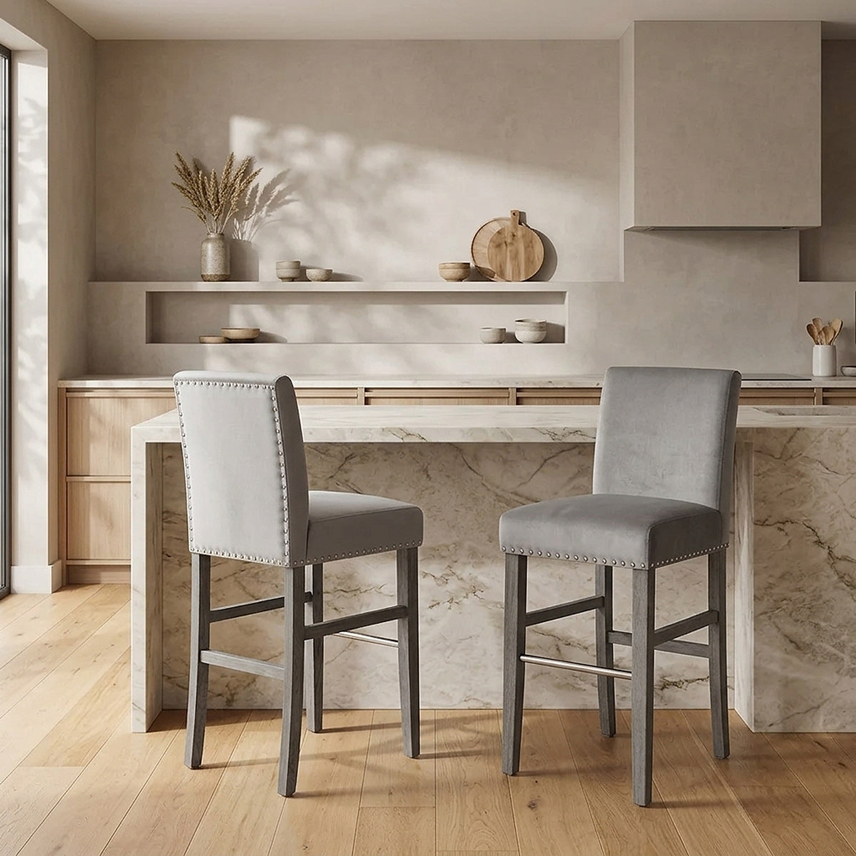Brunswick Stool Grey Velvet