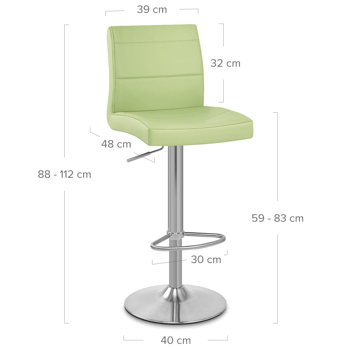 Brushed Steel Breakfast Bar Stool Green