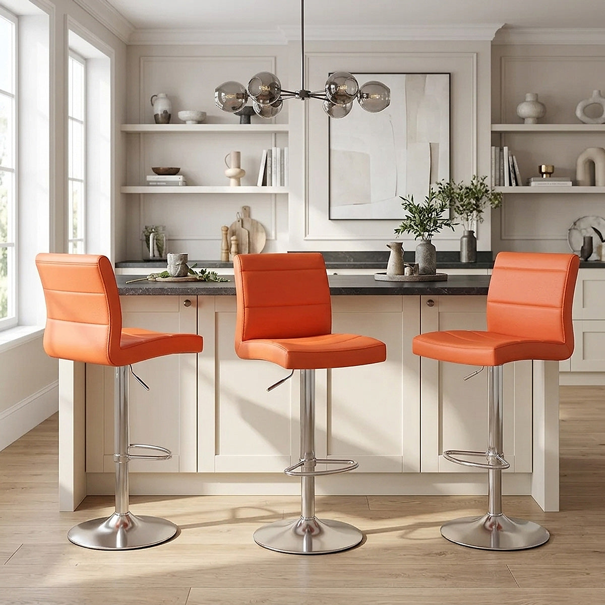 Brushed Steel Breakfast Bar Stool Orange