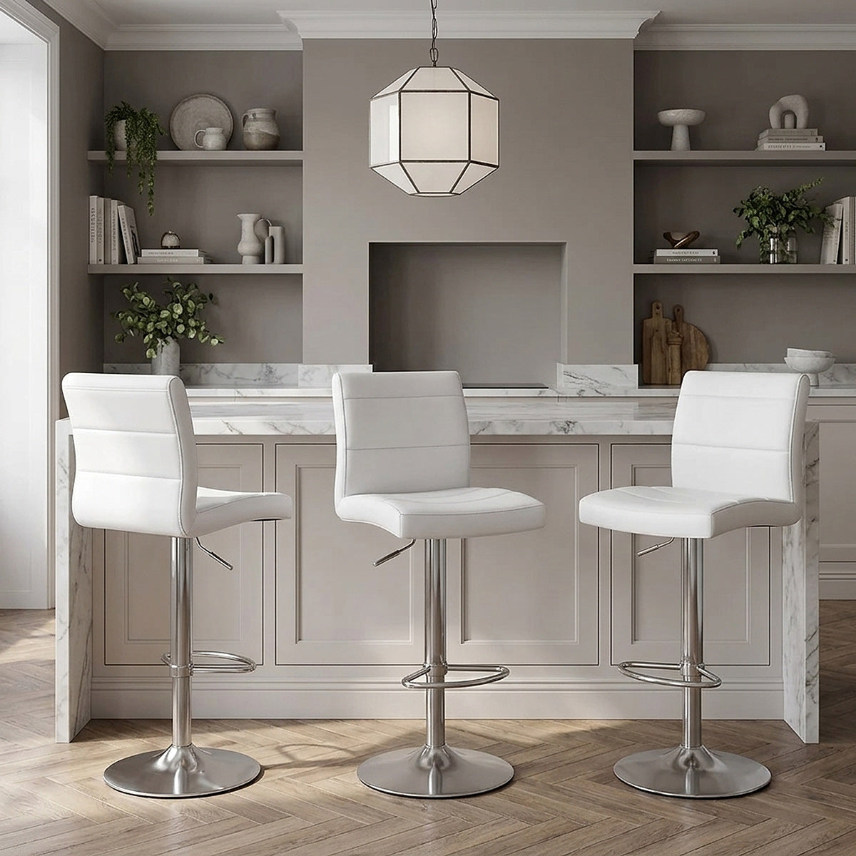 Brushed Steel Breakfast Bar Stool White