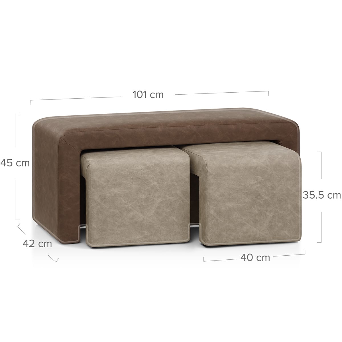 Buddy Beige Ottoman & Brown Bench Set