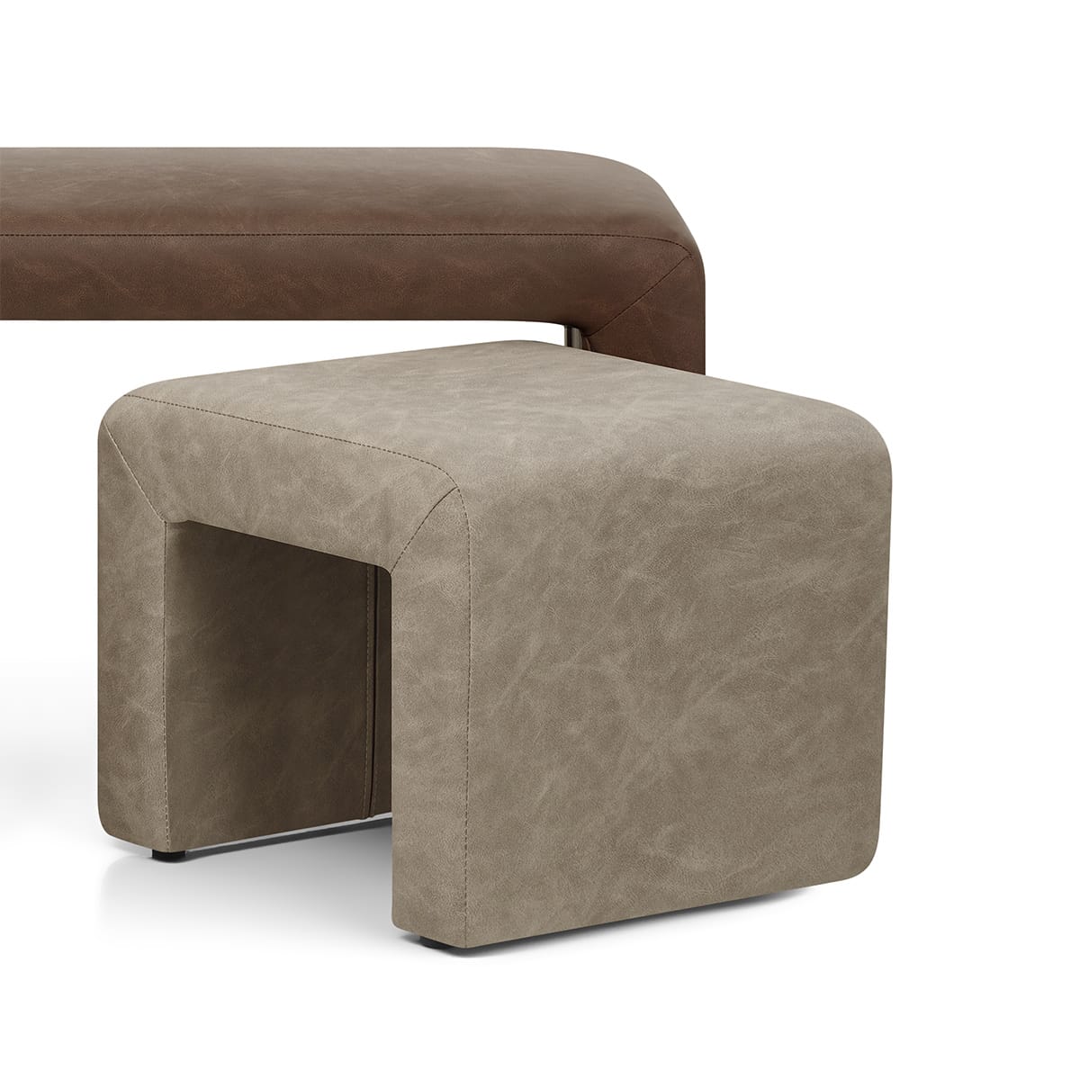 Buddy Beige Ottoman & Brown Bench Set