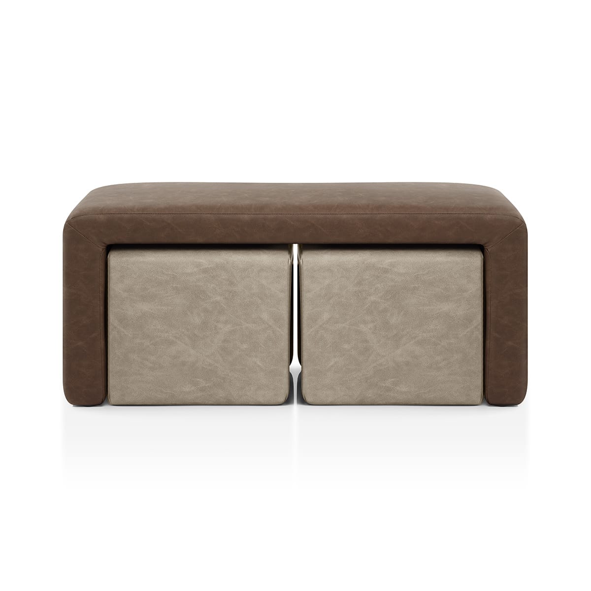 Buddy Beige Ottoman & Brown Bench Set