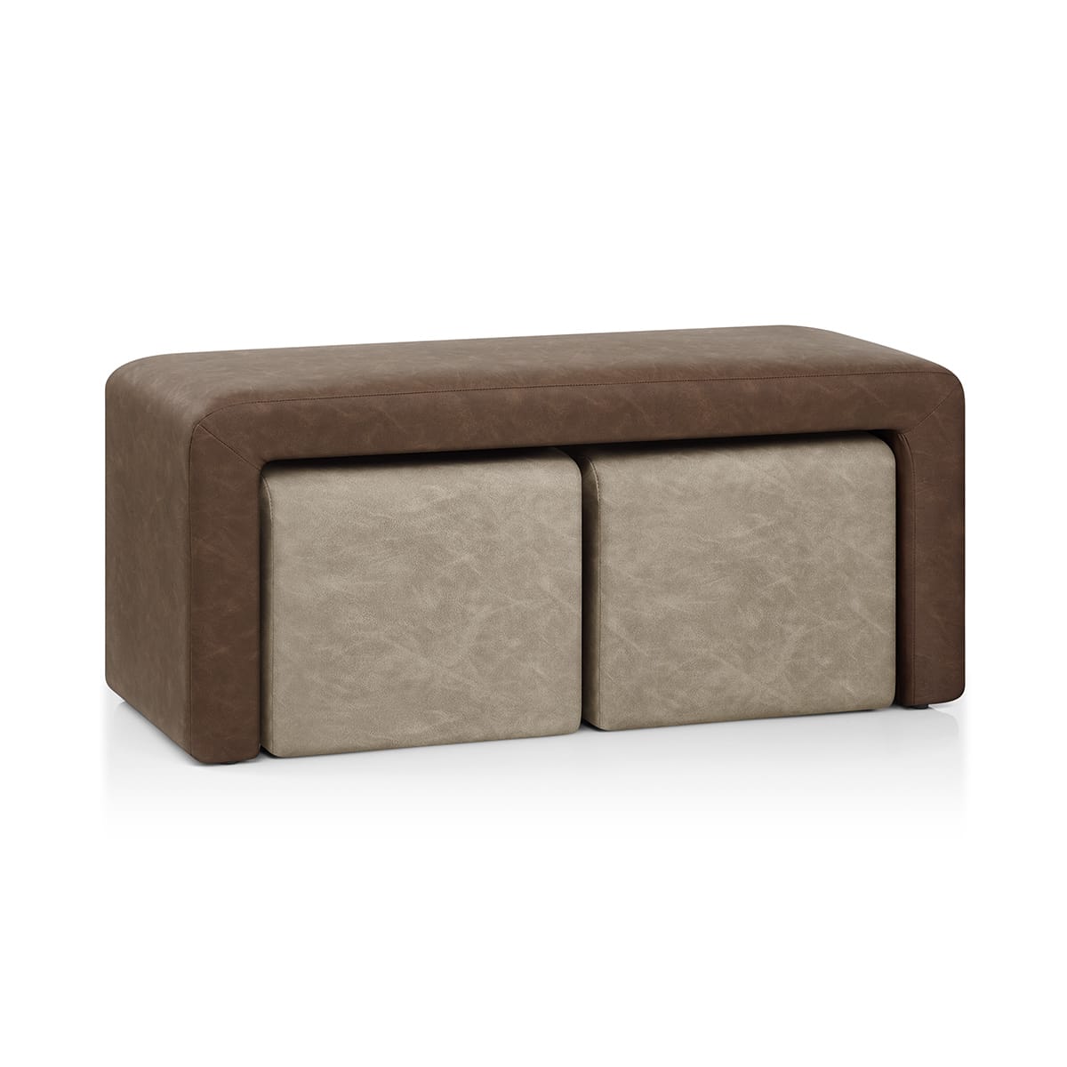 Buddy Beige Ottoman & Brown Bench Set