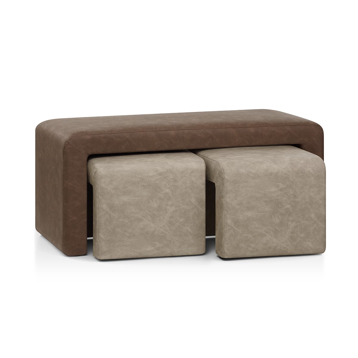 Buddy Beige Ottoman & Brown Bench Set