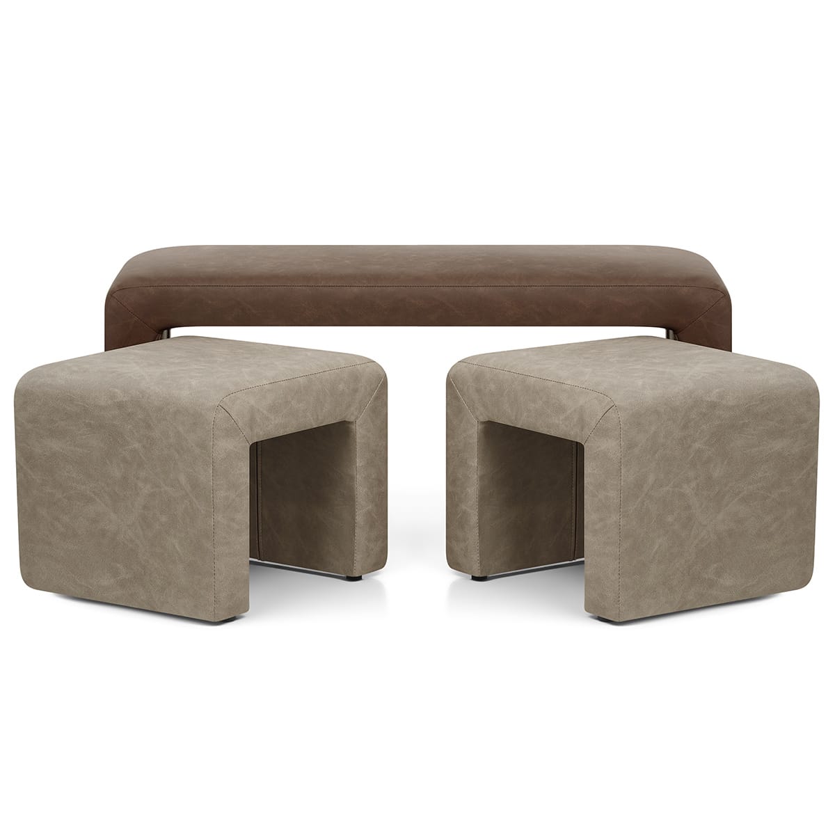 Buddy Beige Ottoman & Brown Bench Set