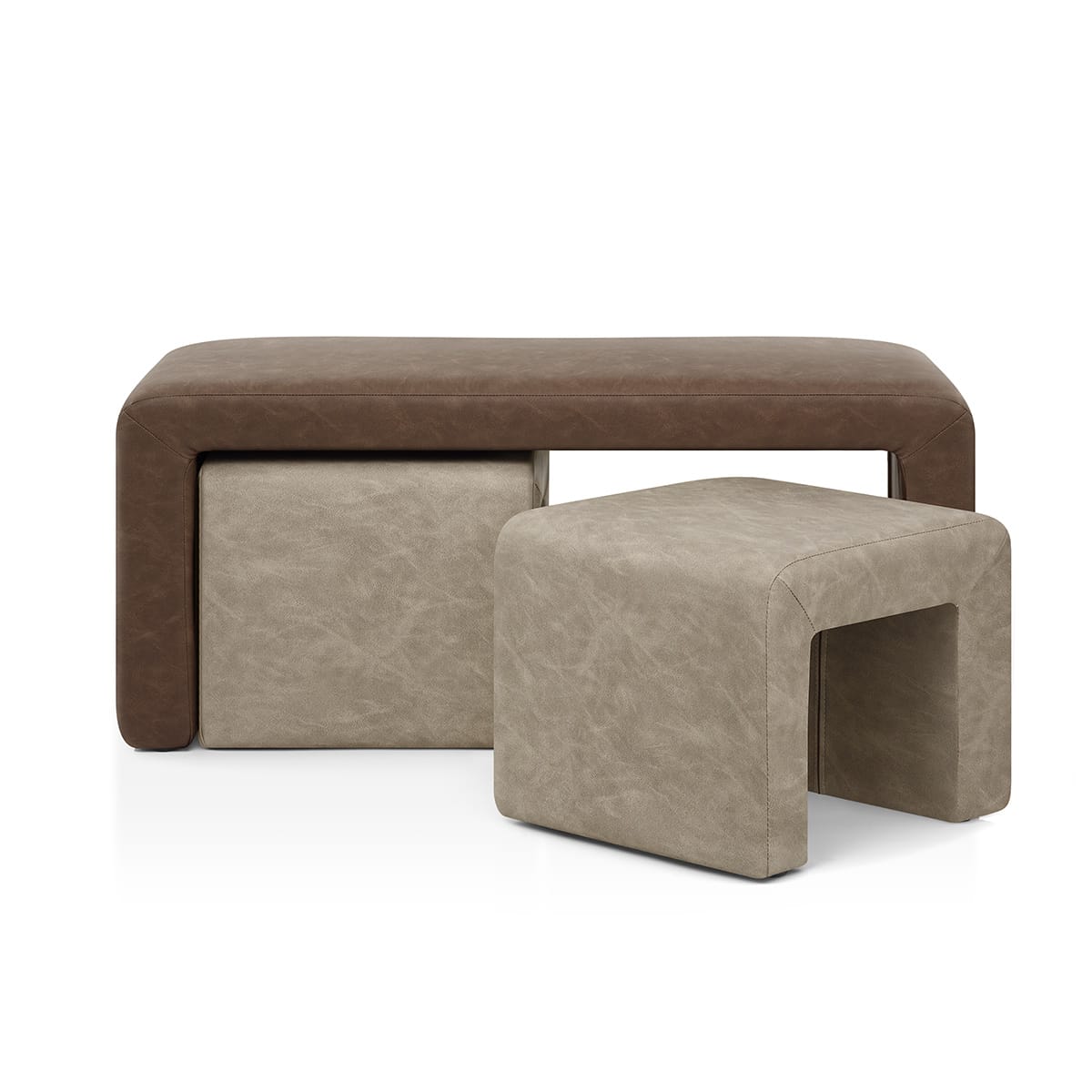 Buddy Beige Ottoman & Brown Bench Set