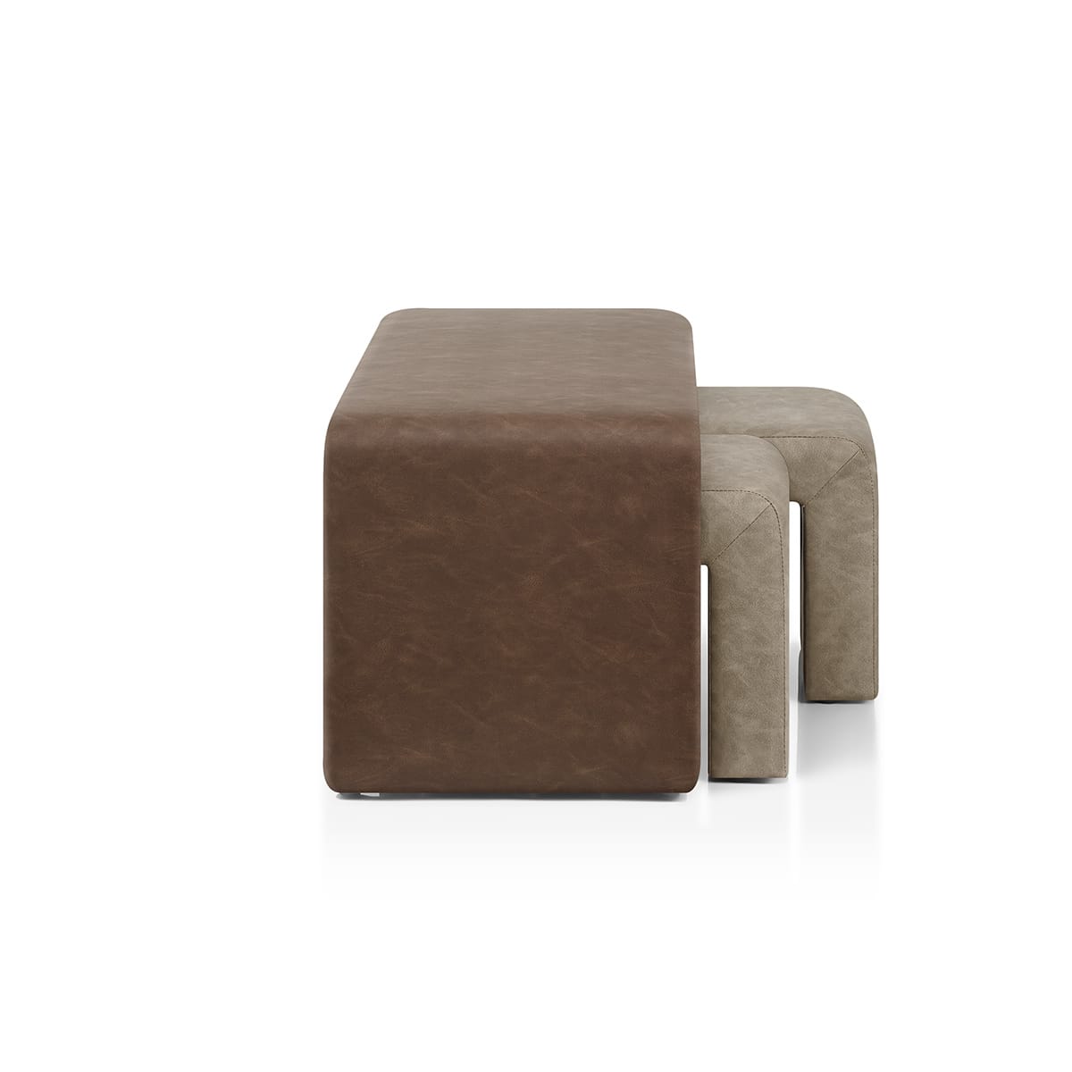 Buddy Beige Ottoman & Brown Bench Set