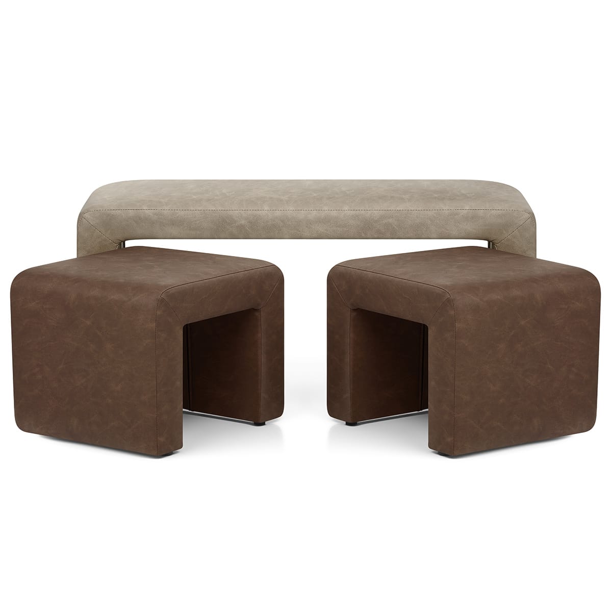 Buddy Brown Ottoman & Beige Bench Set