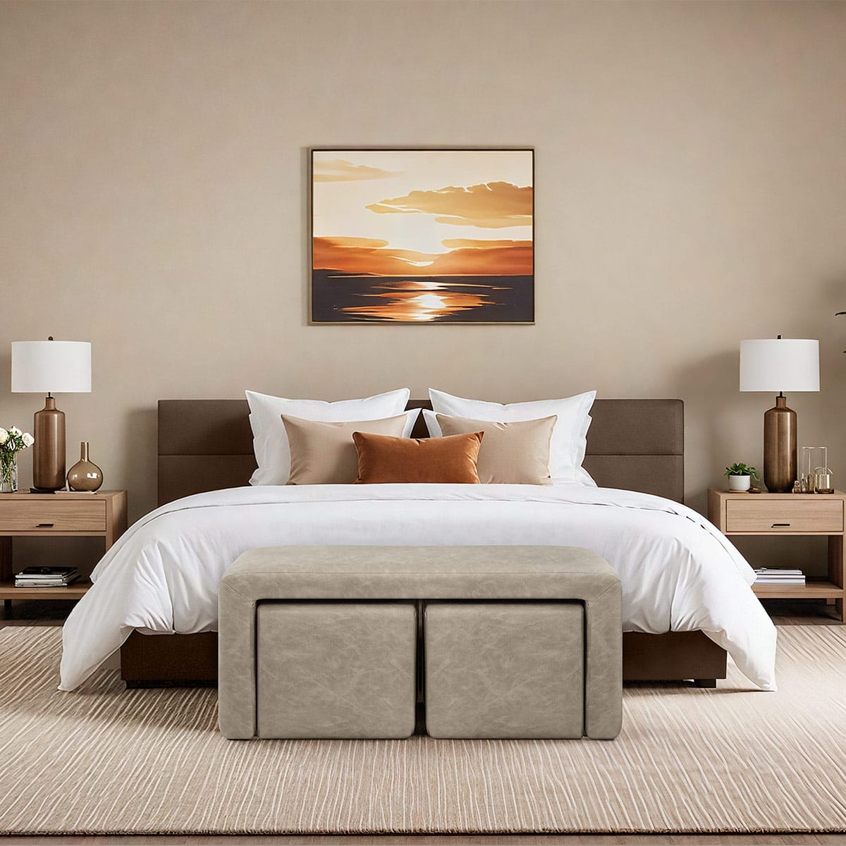 Buddy Ottoman Bench Set Beige