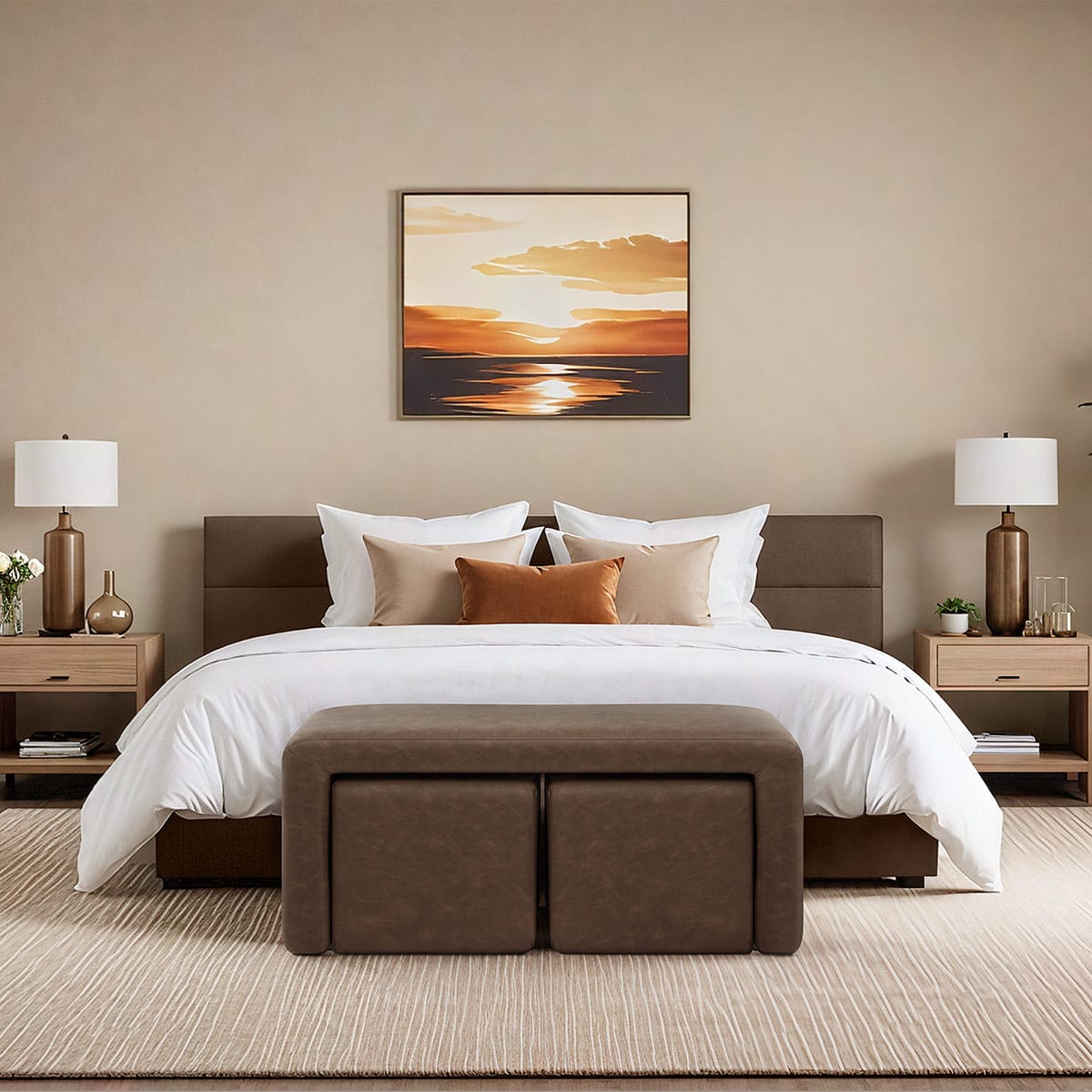 Buddy Ottoman Bench Set Brown