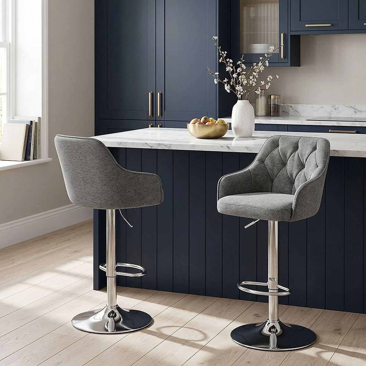 Butler Bar Stool Grey Fabric