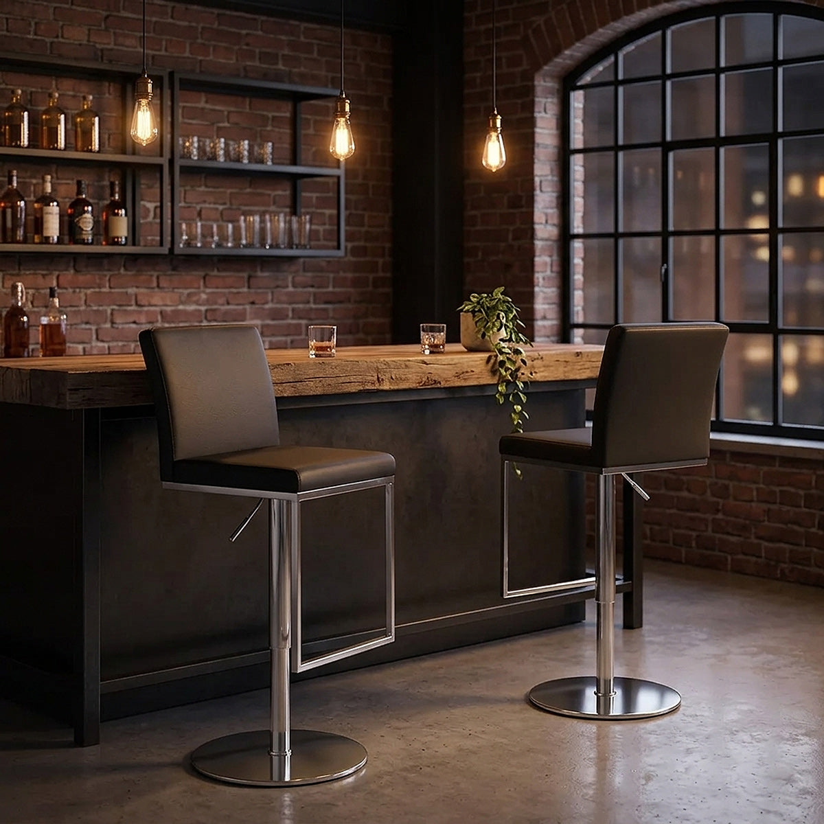 Cadiz Brushed Steel Stool Black