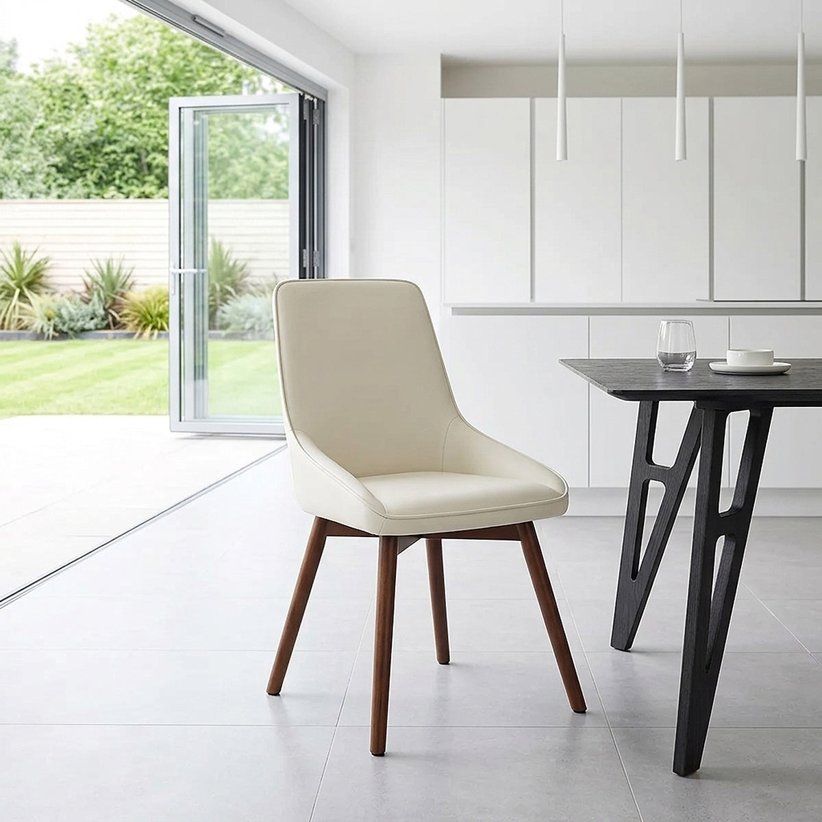 Cairo 160cm Table & 6 Vito Real Leather Chairs Dining Set
