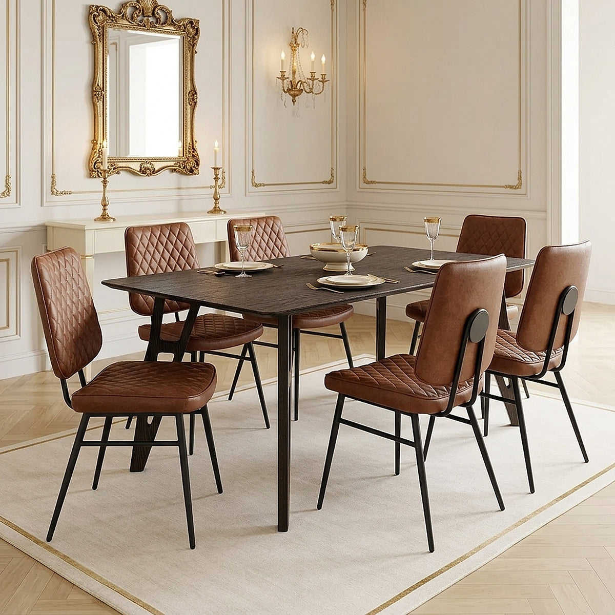 Cairo 160cm Dark Wood Table & 6 Caprice Chairs Dining Set
