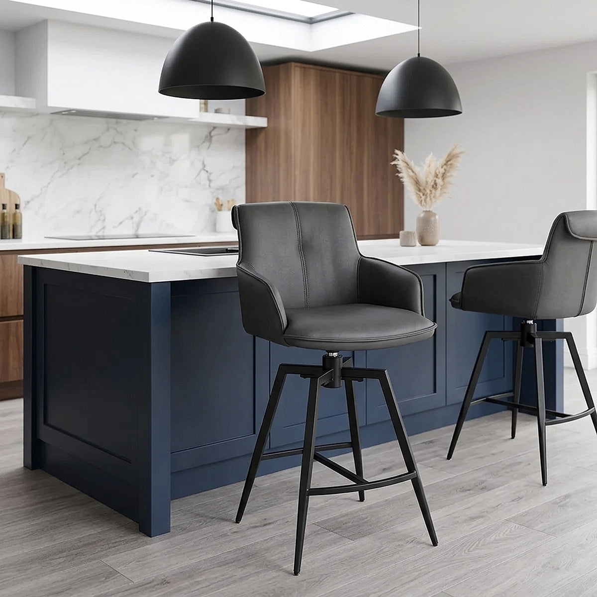 Camden Bar Stool Black Real Leather