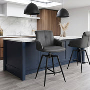 Camden Bar Stool Black Real Leather