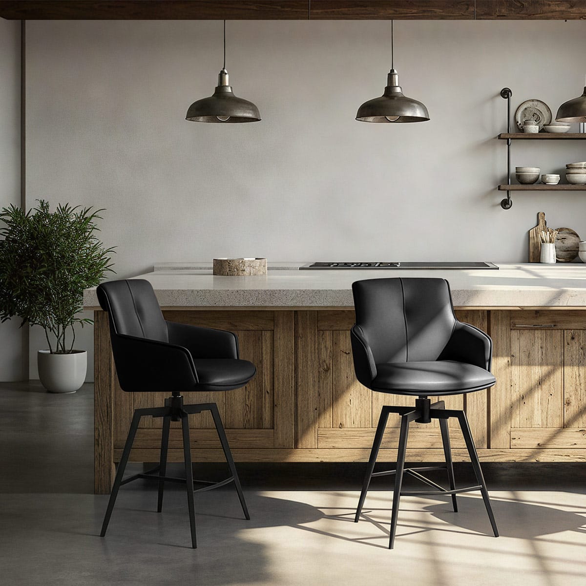 Camden Bar Stool Black Real Leather