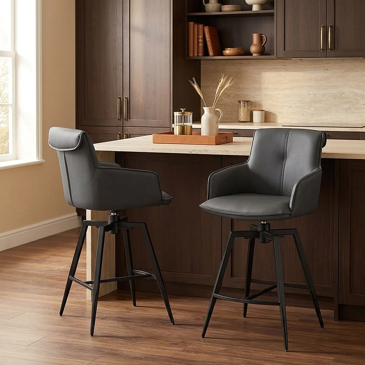 Camden Bar Stool Black Real Leather