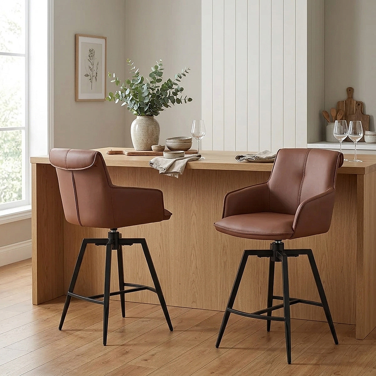 Camden Bar Stool Brown Real Leather