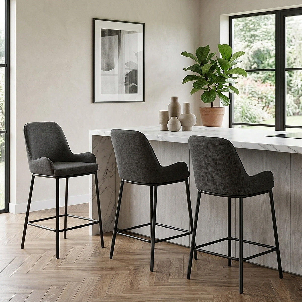 Cameo Bar Stool Charcoal Fabric