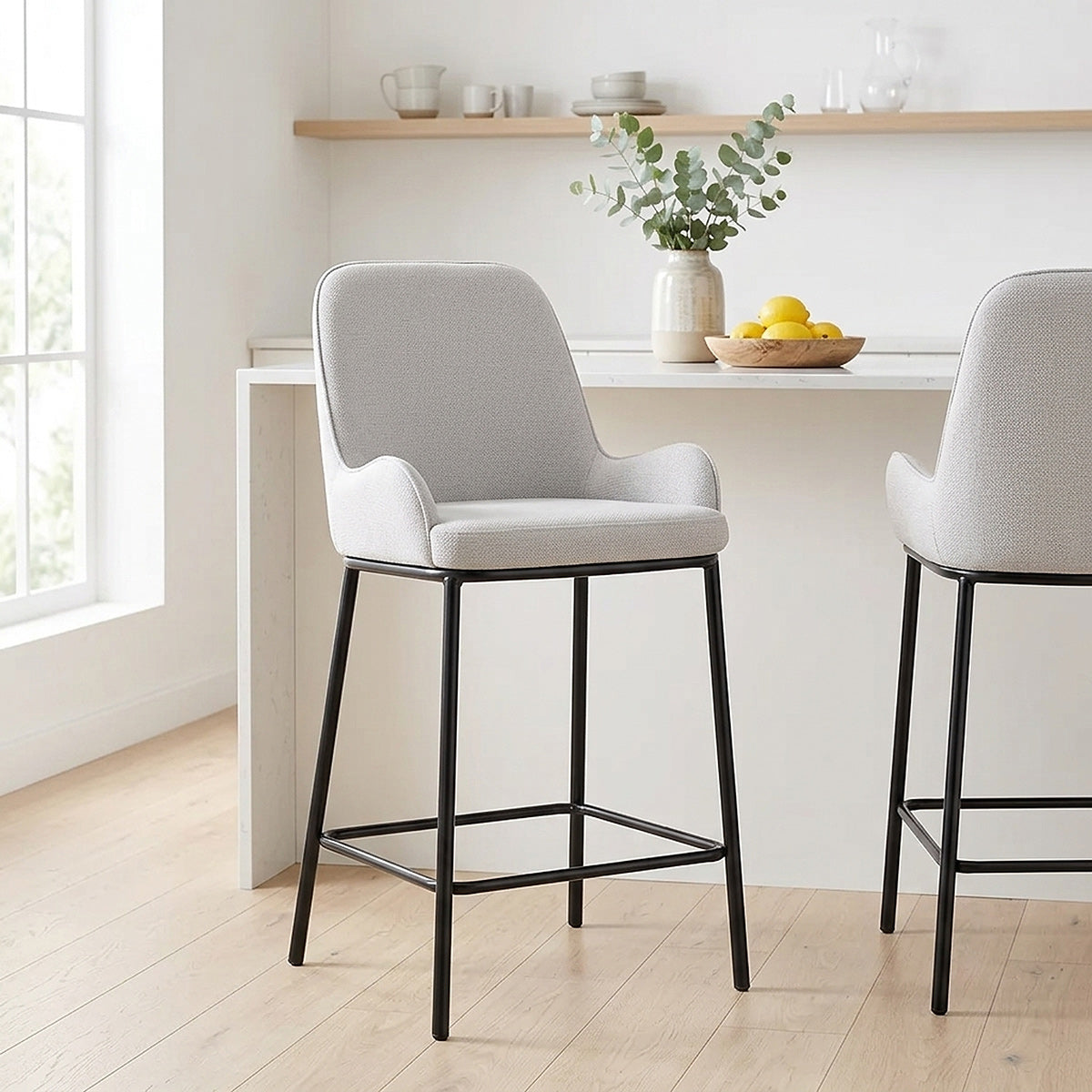 Cameo Bar Stool Light Grey Fabric