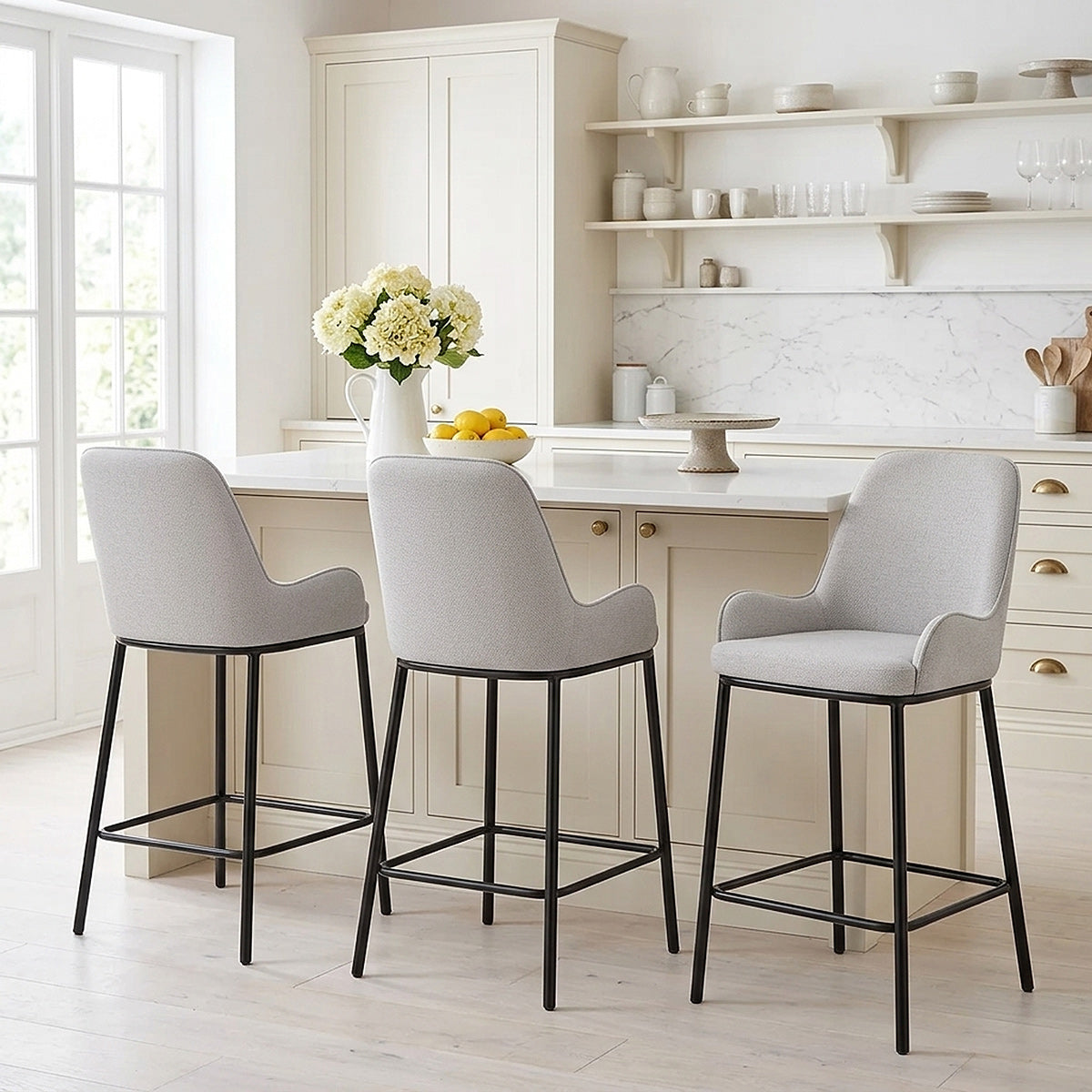 Cameo Bar Stool Light Grey Fabric