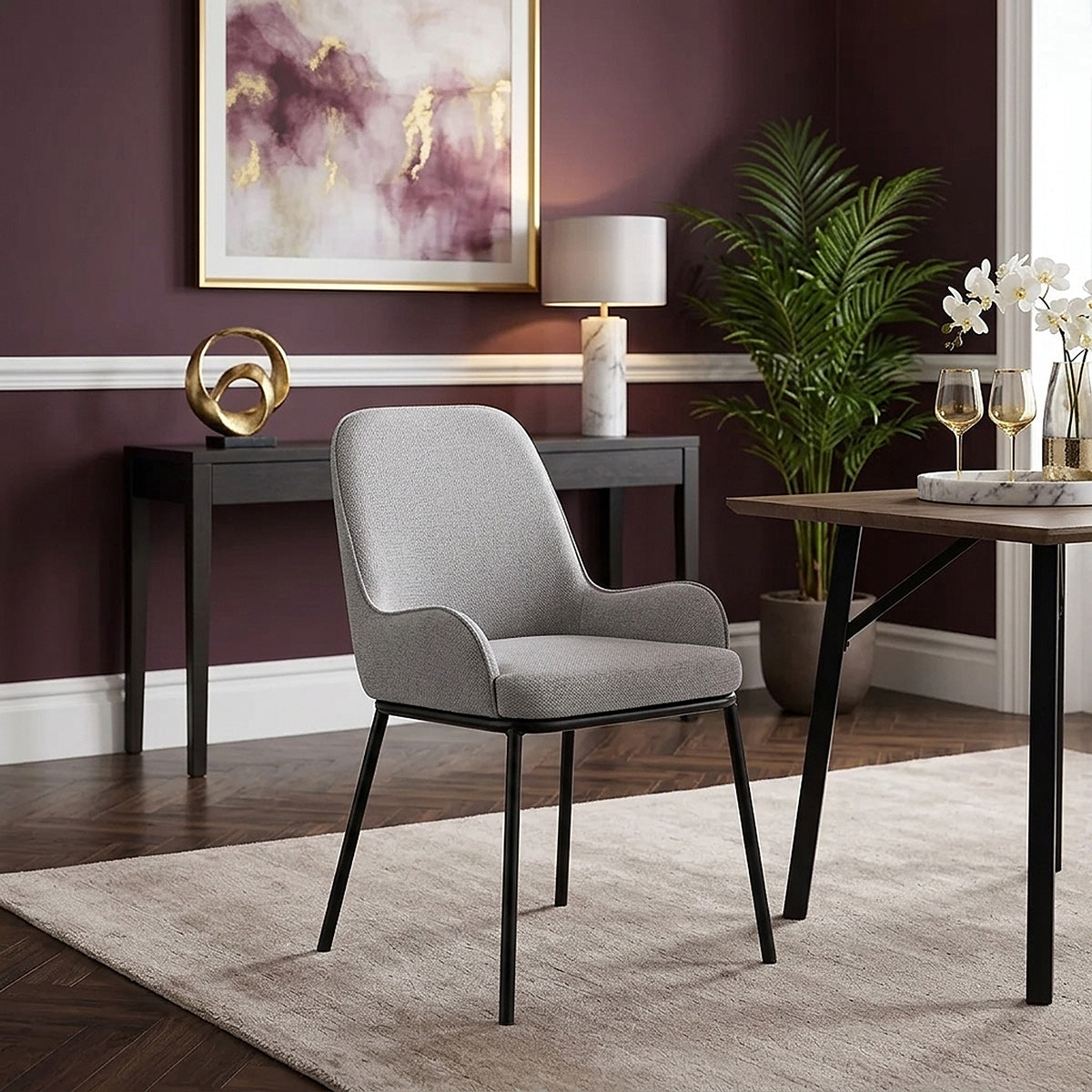 Cameo Dining Chair Light Grey Fabric
