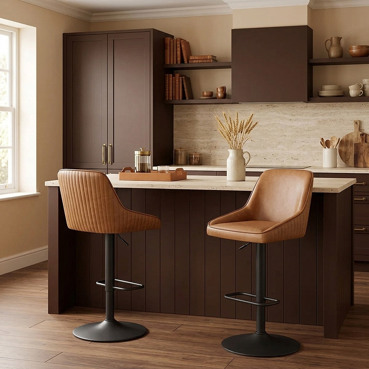 Canberra Real Leather Stool Antique Brown