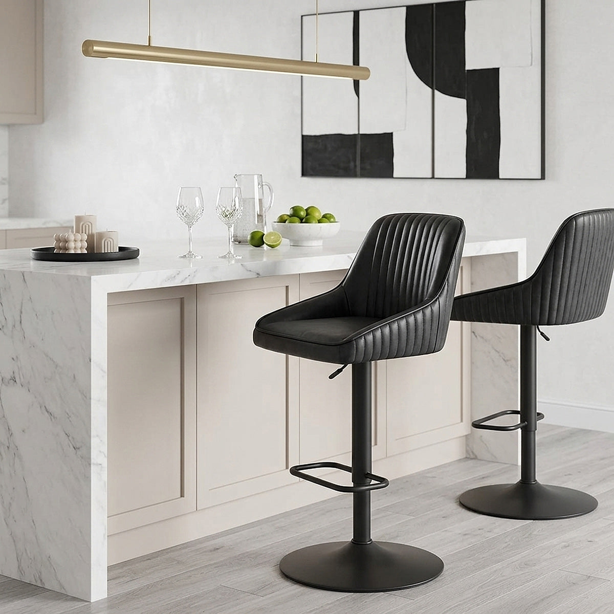 Canberra Real Leather Stool Black