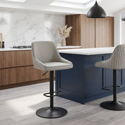 Canberra Real Leather Stool Light Grey