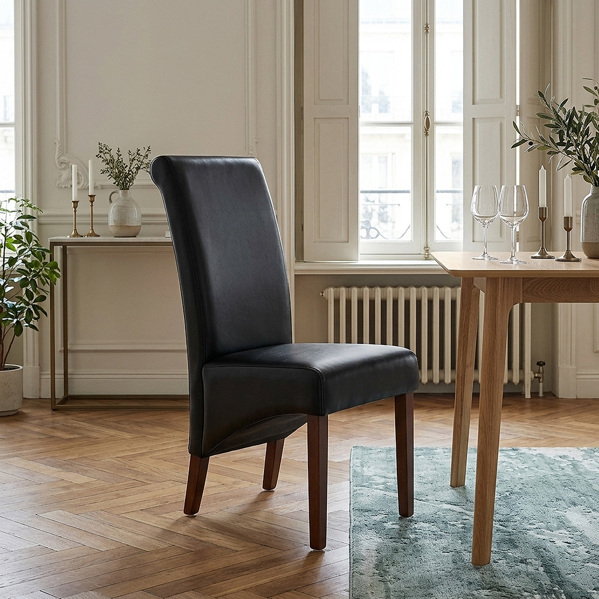 Carlo Walnut Chair Black Leather
