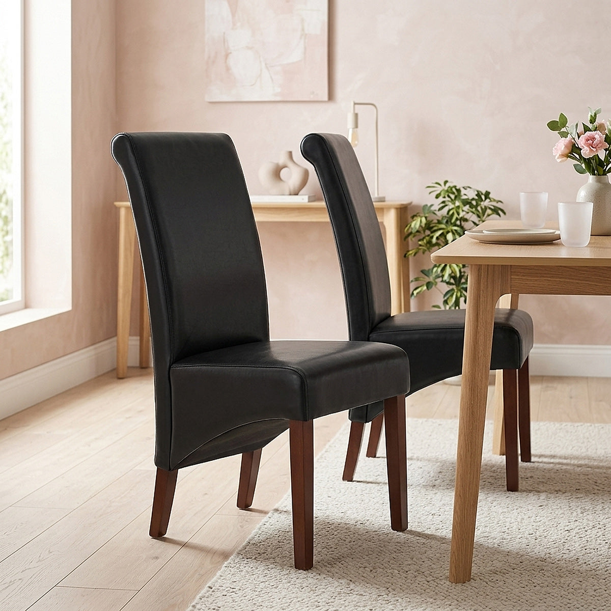 Carlo Walnut Chair Black Leather
