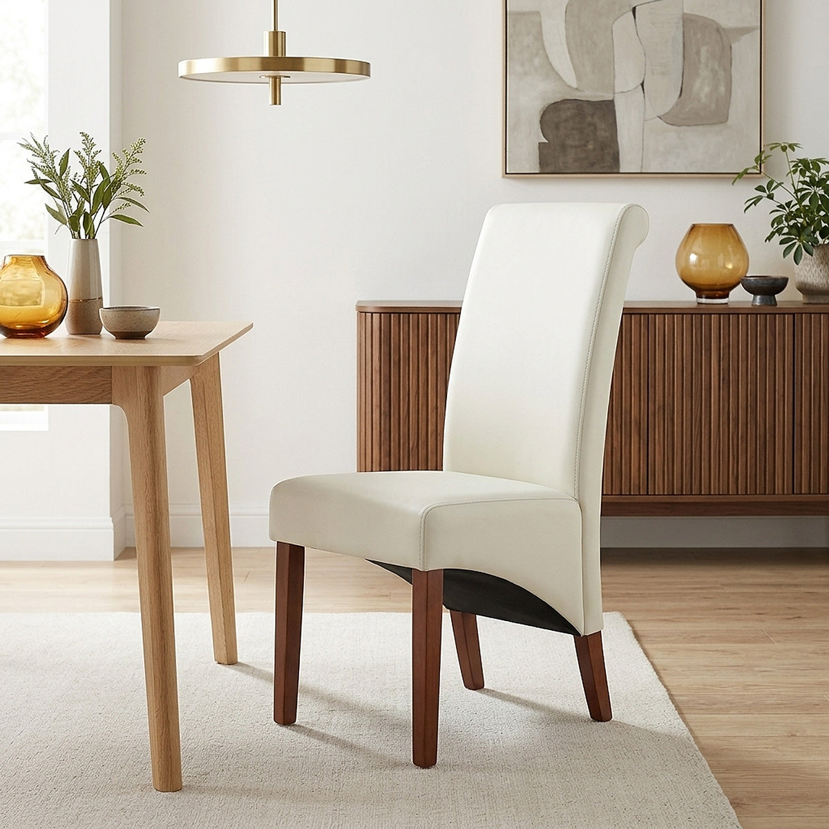 Carlo Walnut Chair Cream Leather