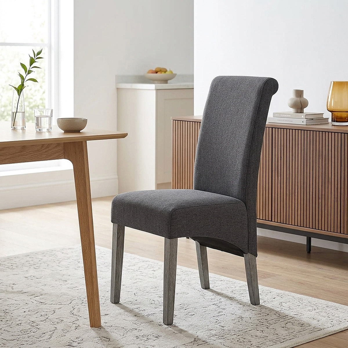 Carlo Grey Oak Chair Charcoal Fabric