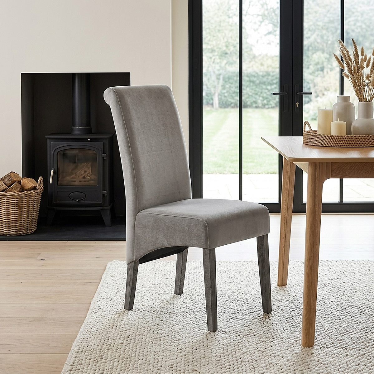 Carlo Grey Oak Chair Grey Velvet