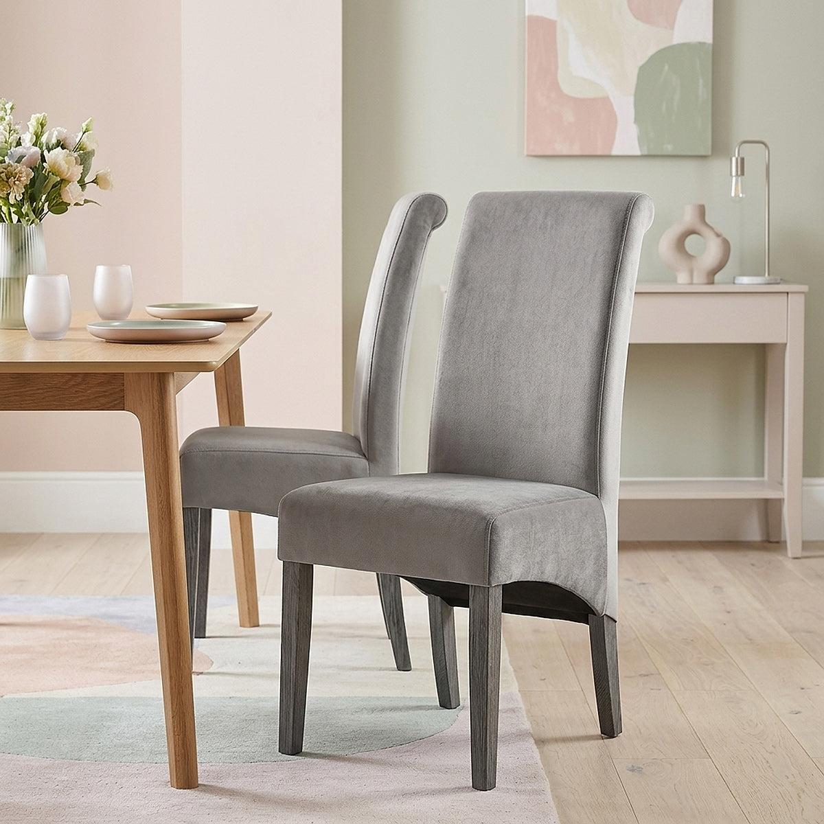 Carlo Grey Oak Chair Grey Velvet