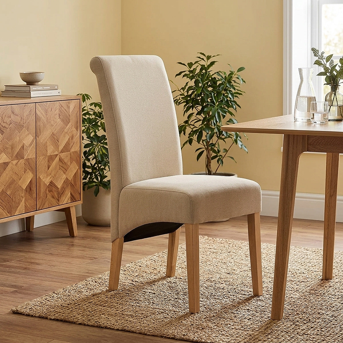 Carlo Oak Chair Beige Fabric