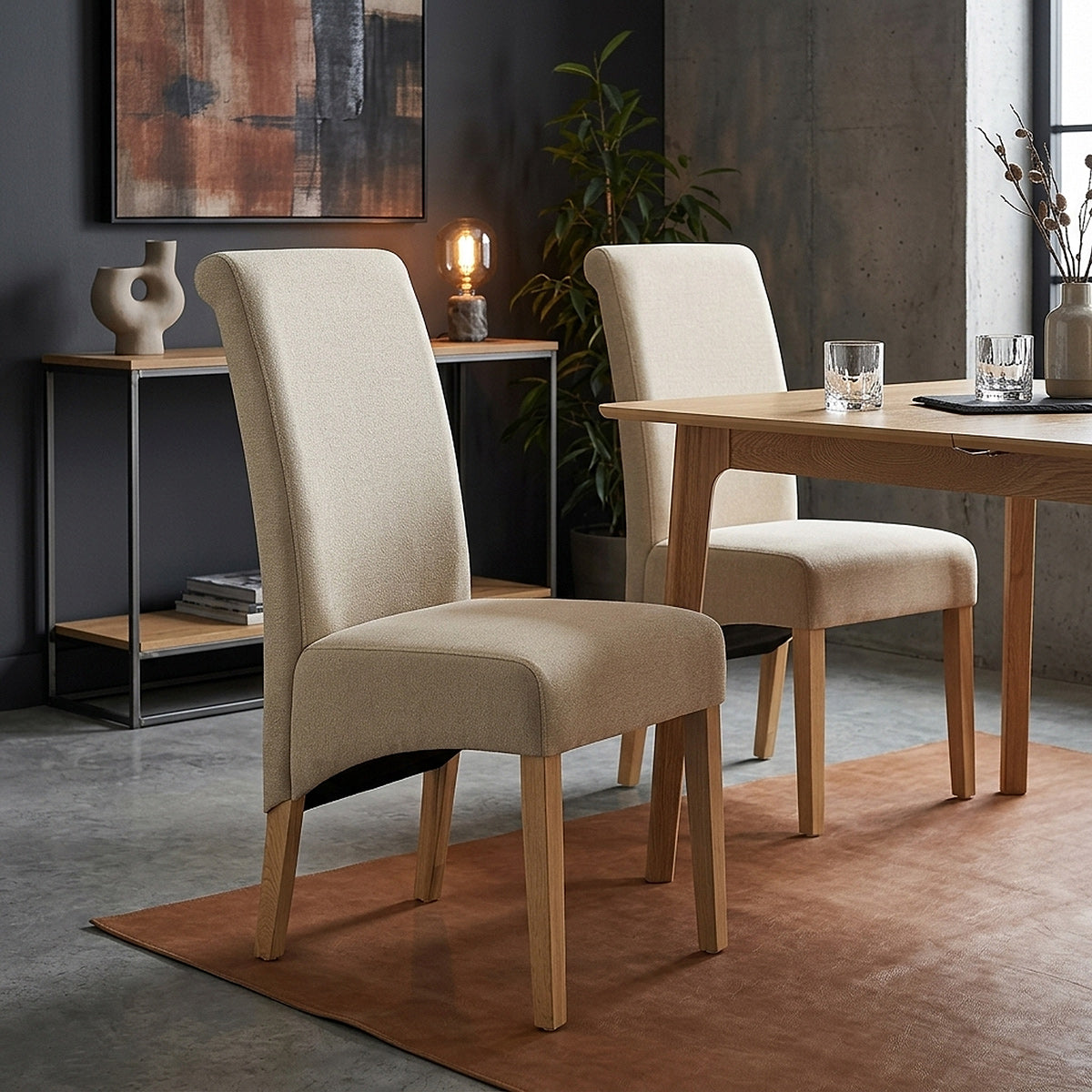 Carlo Oak Chair Beige Fabric