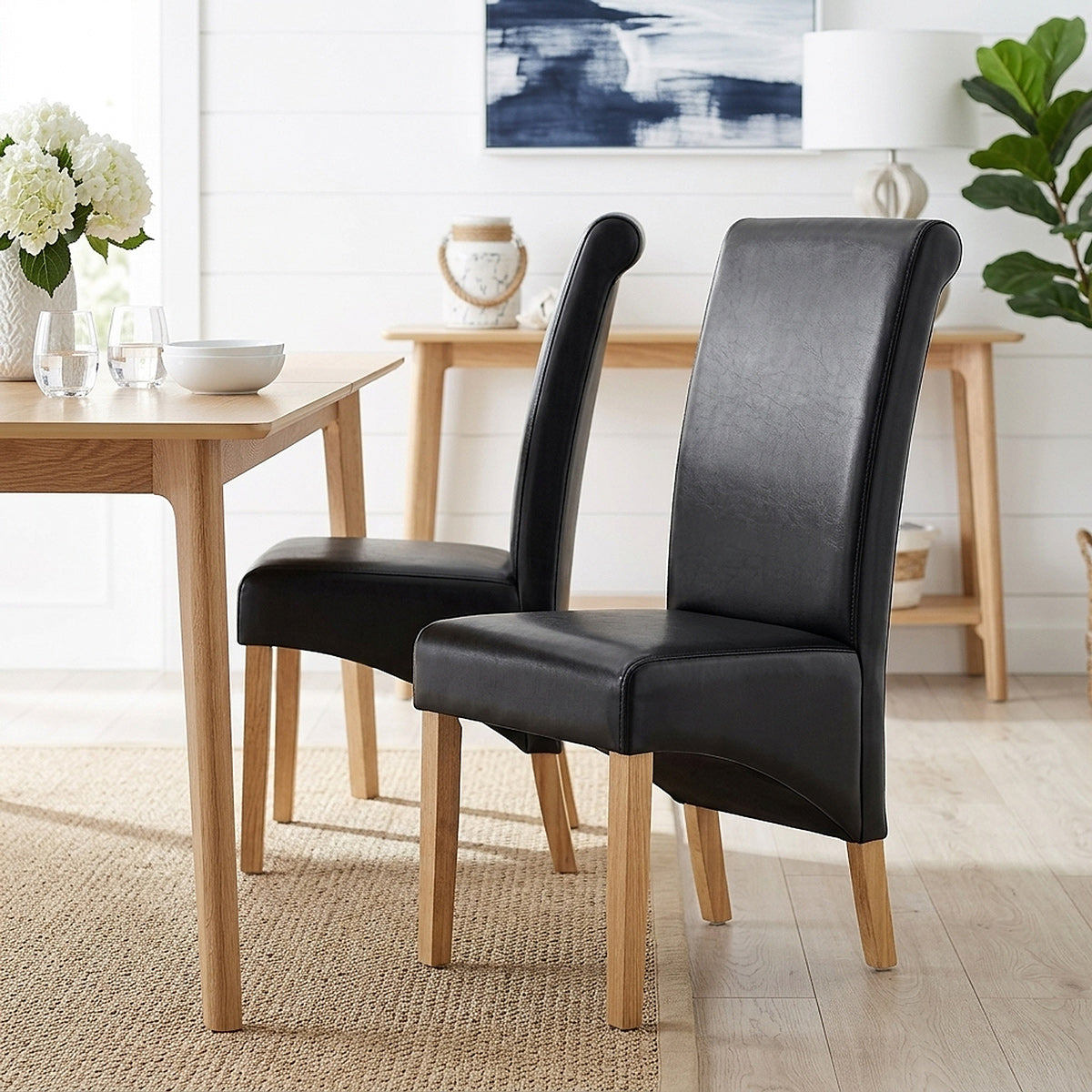 Carlo Oak Chair Black Leather