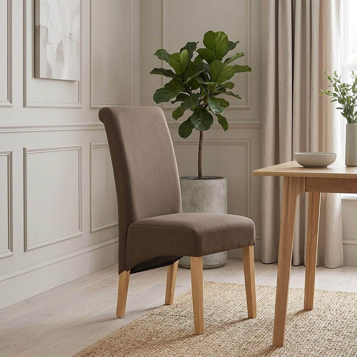 Carlo Oak Chair Brown Fabric