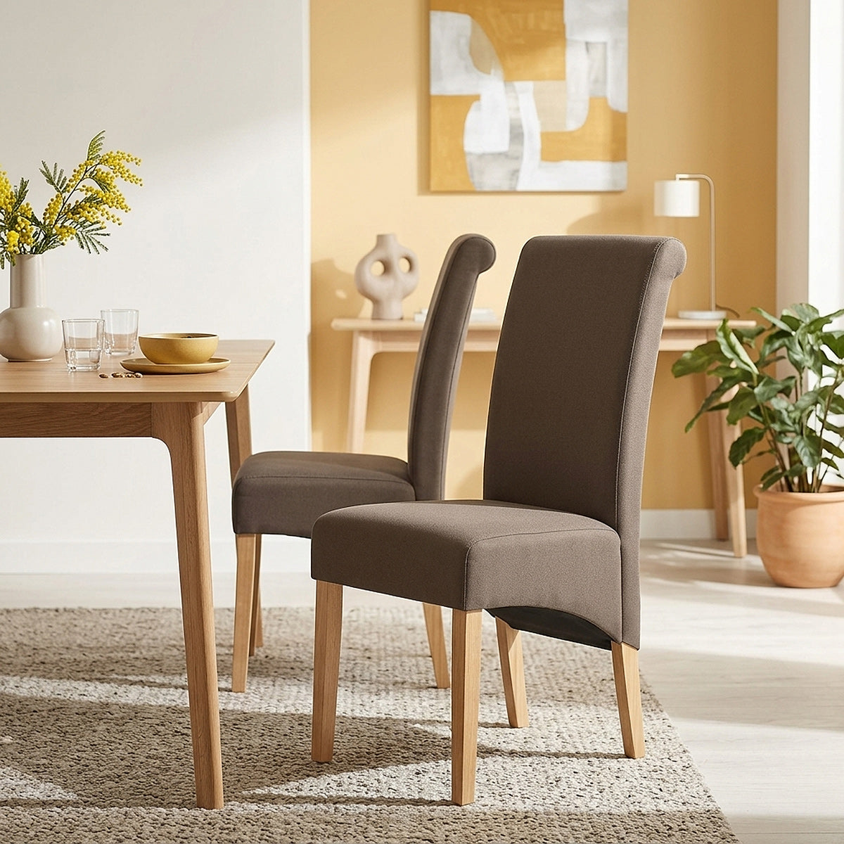 Carlo Oak Chair Brown Fabric