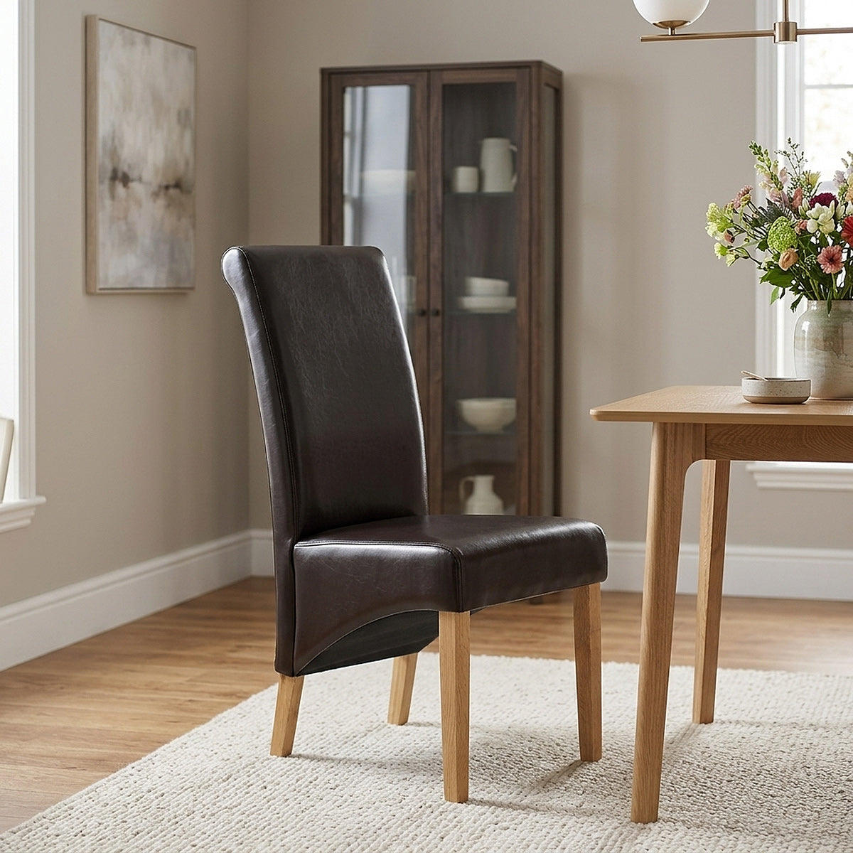 Carlo Oak Chair Brown Leather