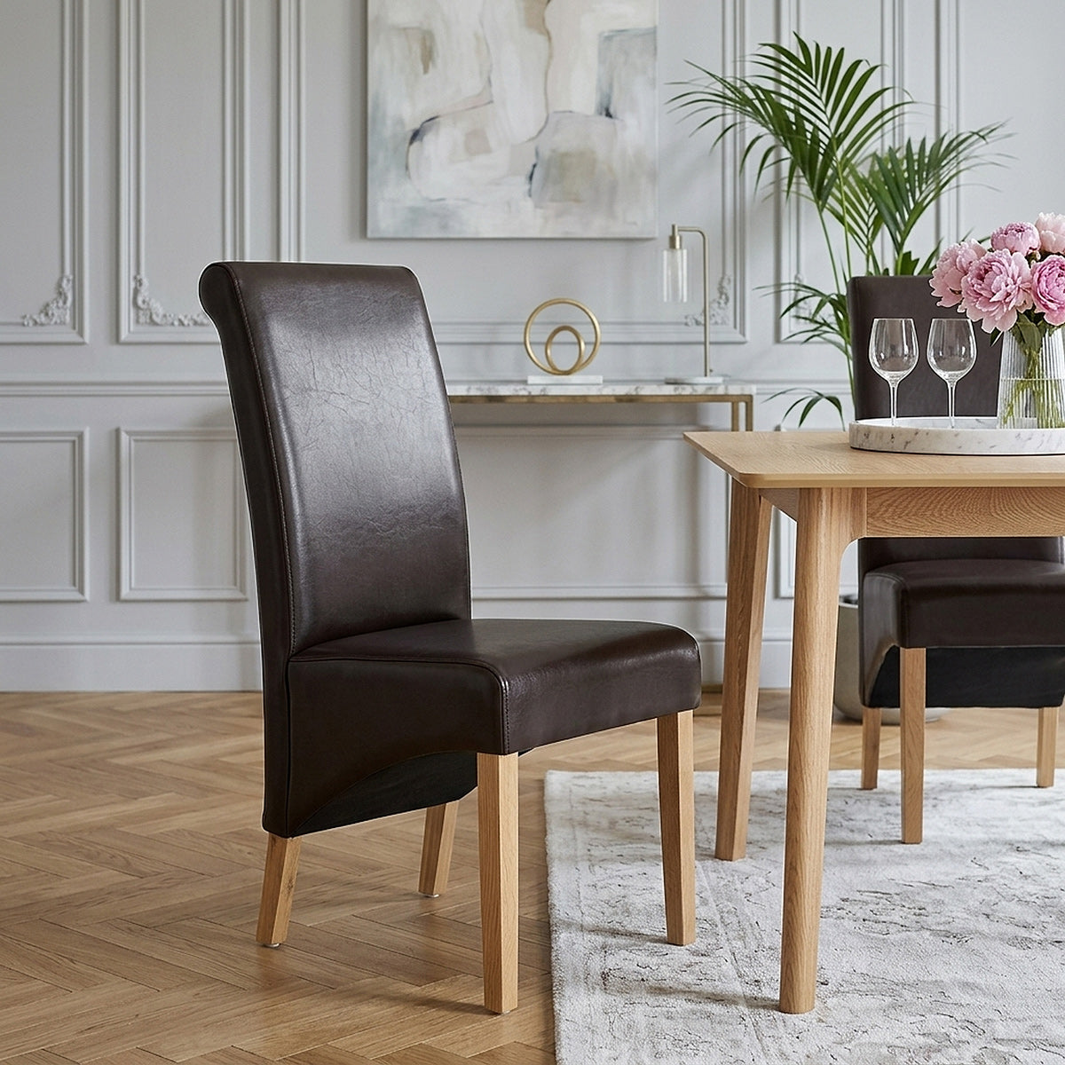 Carlo Oak Chair Brown Leather