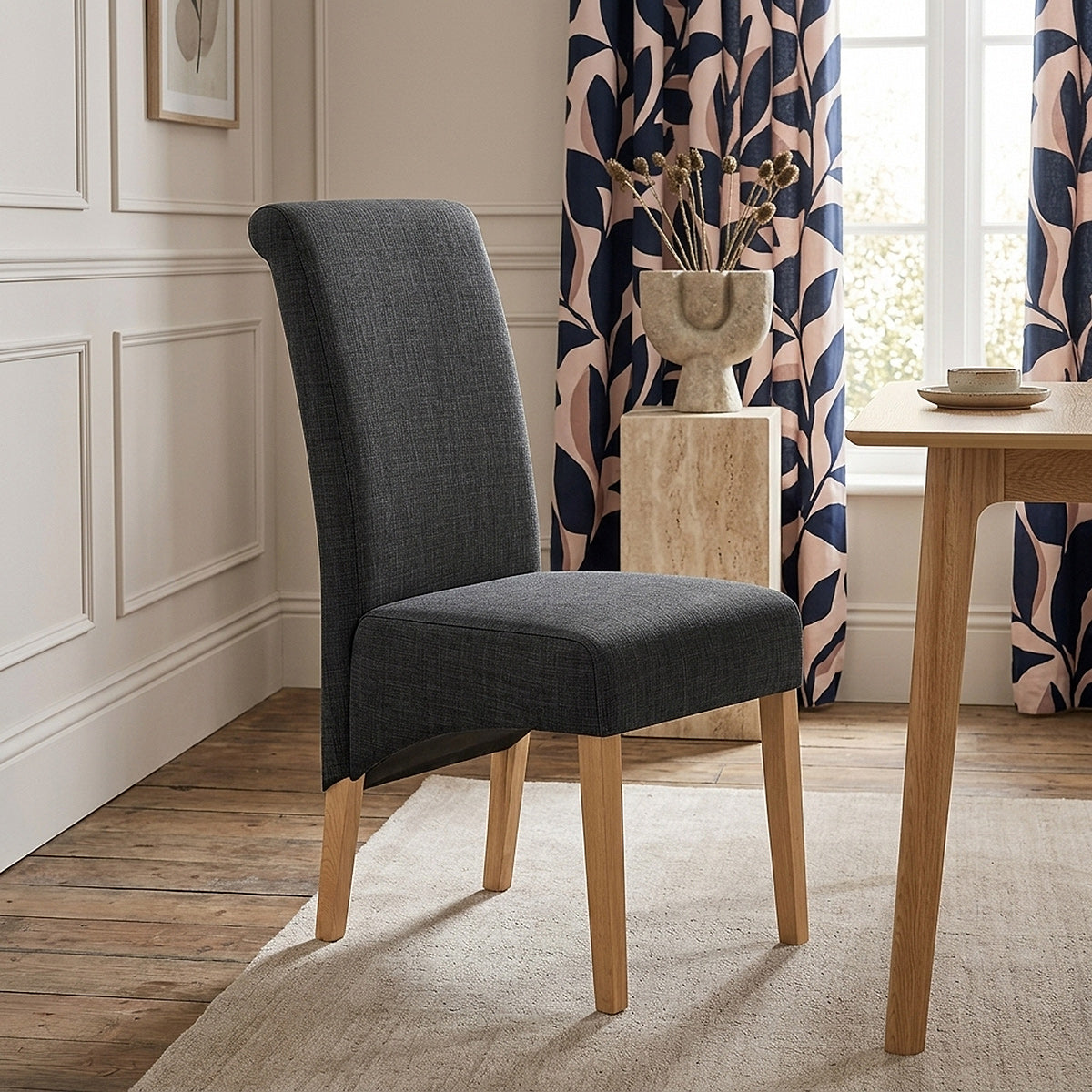 Carlo Oak Chair Charcoal Fabric