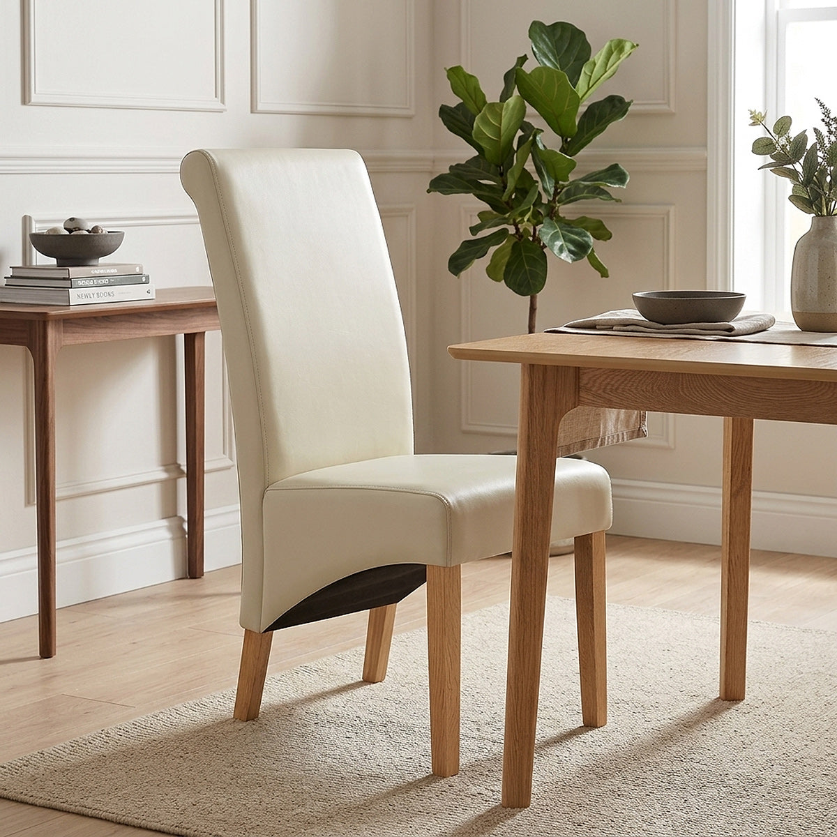 Carlo Oak Chair Cream Leather