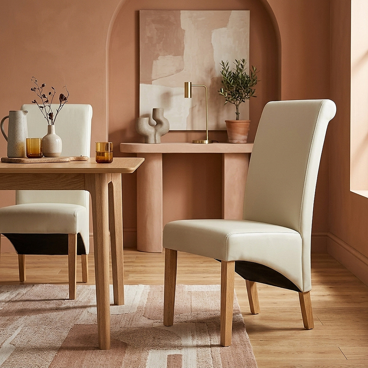 Carlo Oak Chair Cream Leather