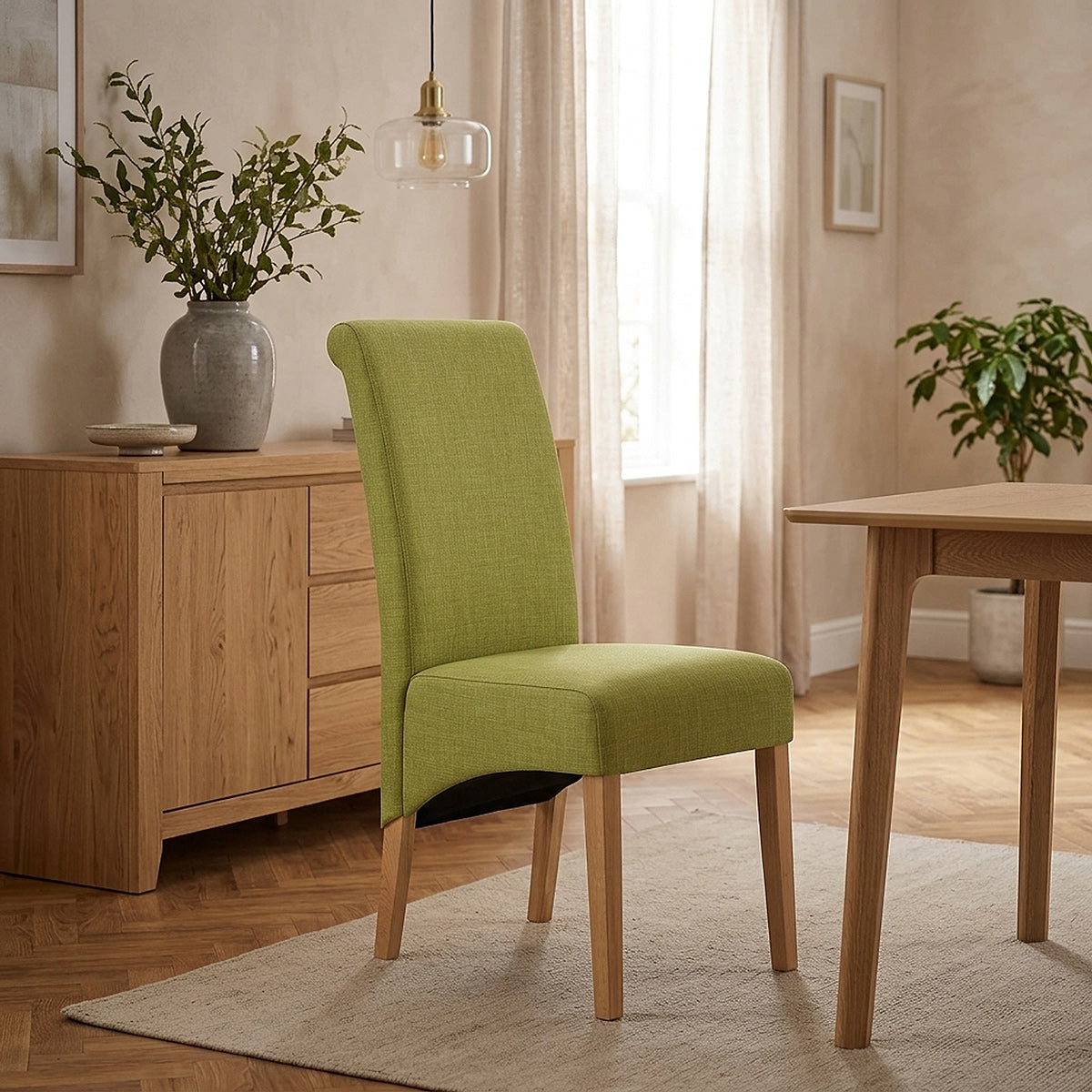 Carlo Oak Chair Green Fabric