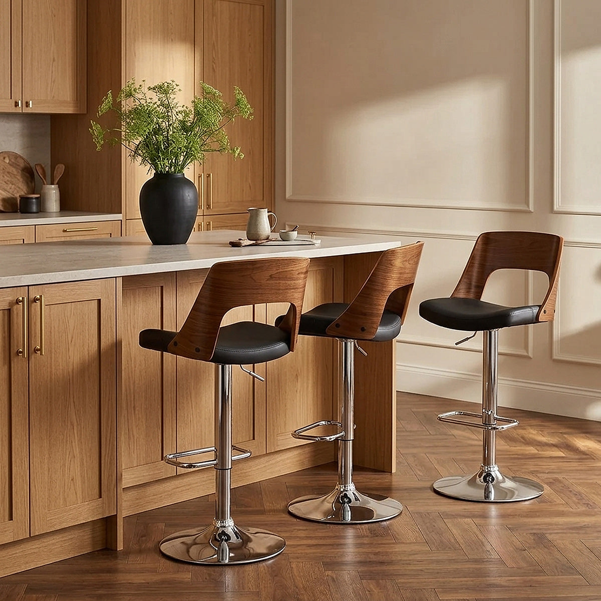 Carmen Leather Stool Walnut & Black